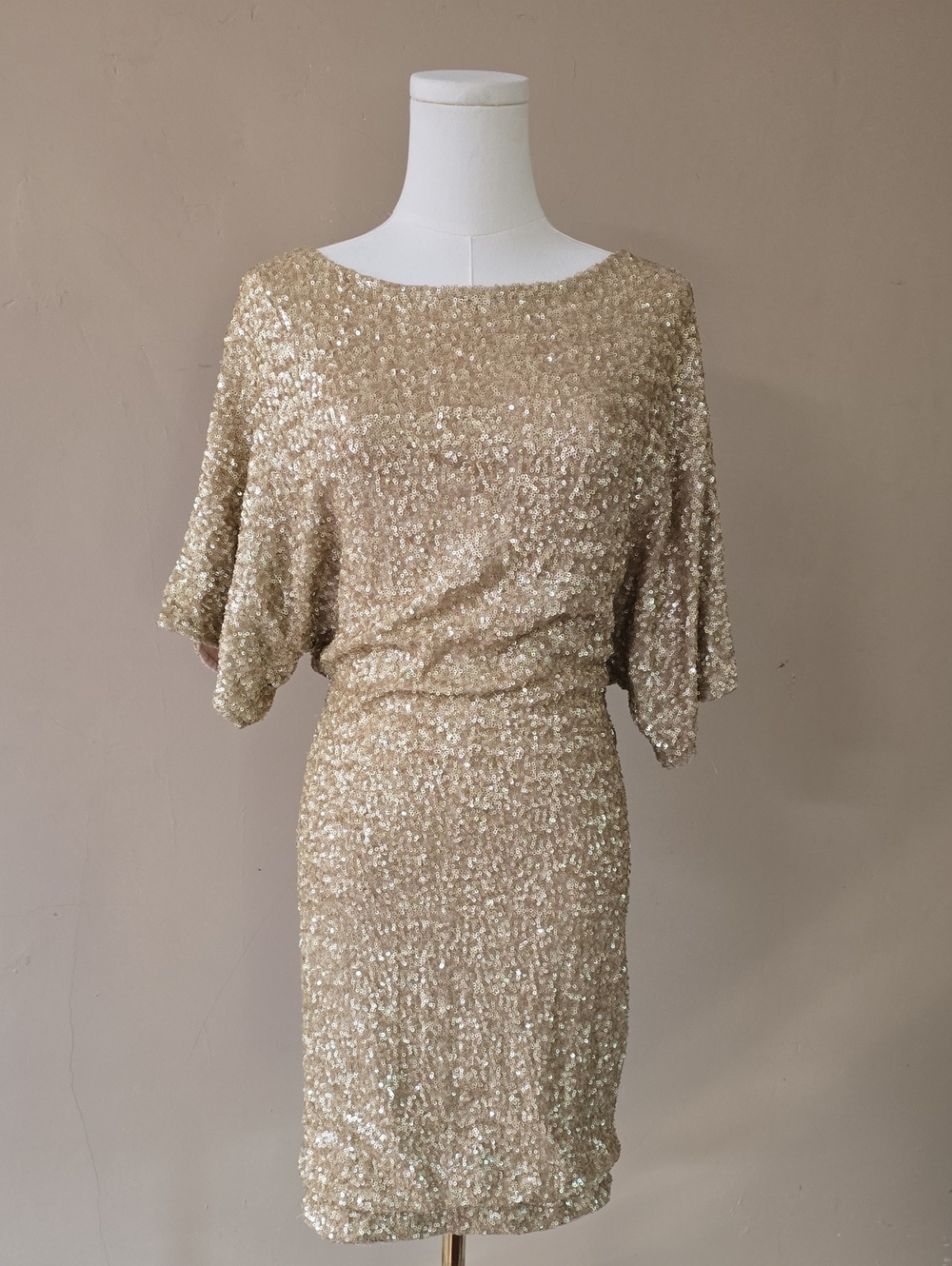 VENUS Gold Sequin Dolman Sleeve Mini Dress